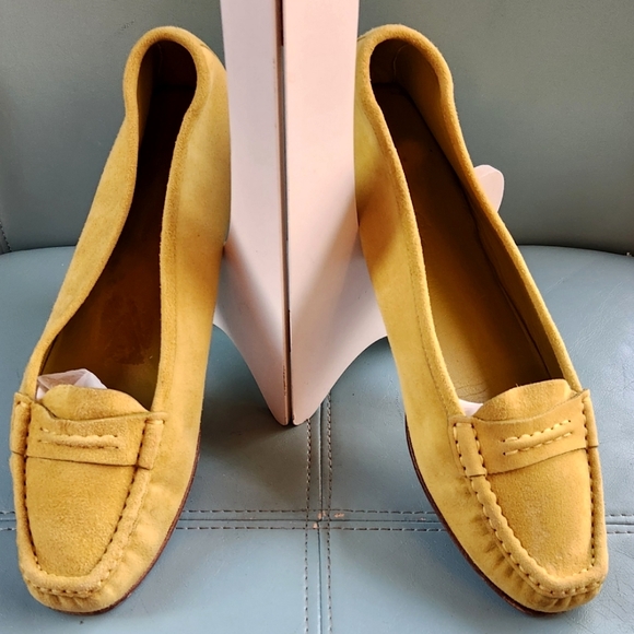 LORO PIANA Celery Chartruese Suede Leather Italy  Ballet Flats Loafers 39 8.5N - Picture 2 of 16